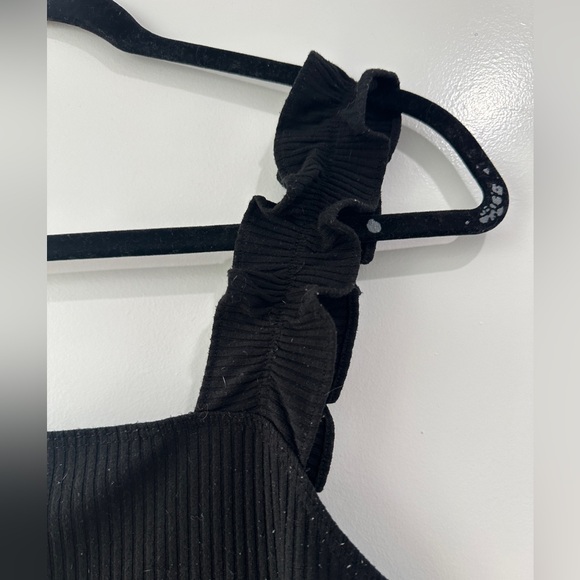 Elodie black ruffle strap ribbed bodysuit casual summer vacation business M - Picture 9 of 11